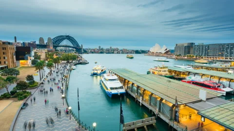 4k hyperlapse video of Circular Quay in Sydney CBD from day to night Stock Footage