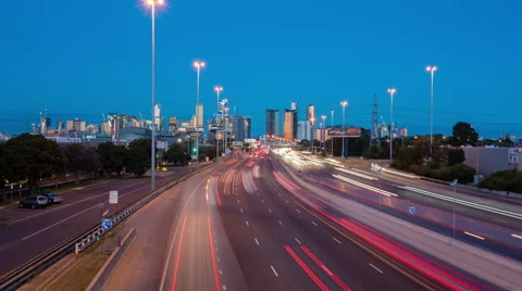 4k hyperlapse video of highway traffic and cityscape Stock Footage 56163465