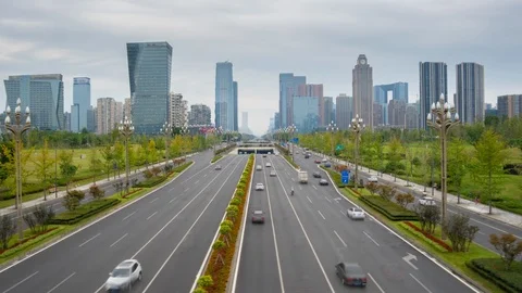4k hyperlapse video of highway traffic in Chengdu, China Stock Footage 117336034