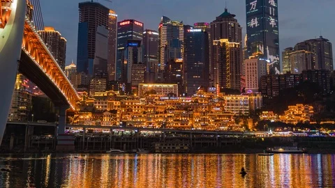 4k hyperlapse video of Hongya Cave and downtown Chongqing Stock Footage 119110865