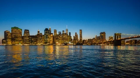 4k hyperlapse video of Manhattan skyline and Brooklyn Bridge Stock Footage 90740858