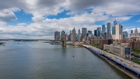 4k hyperlapse video of Manhattan skyline and Brooklyn Bridge Stock Footage 93981124