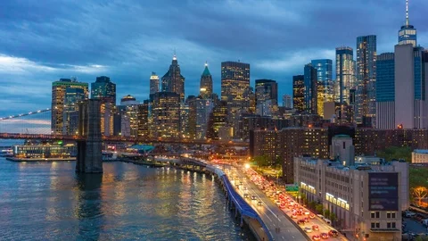 4k hyperlapse video of Manhattan skyline and Brooklyn Bridge Video stock 94239573