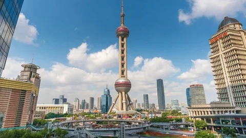 4k hyperlapse video of Oriental Pearl Tower in Shanghai Stock Footage 83260071