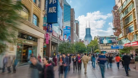 4k hyperlapse video of people at the Nanjing Road shopping street in Shanghai Stock Footage