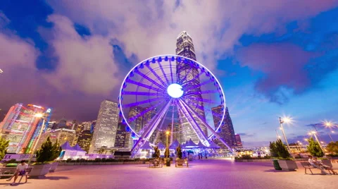 4k hyperlapse video of skycrapers and ferris wheel in Hong Kong Stock Footage 54013295