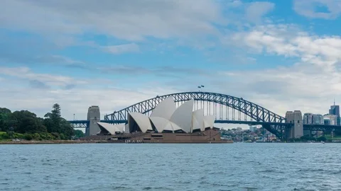 4k hyperlapse video of Sydney Opera House and Harbour Bridge Stock Footage 75923419