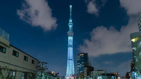 4k hyperlapse video of Tokyo Skytree at night Stock Footage 107172346