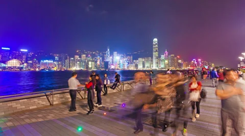 4k hyperlapse video of the Tsim Sha Tsui Promenade in Hong Kong Stock Footage 36560989
