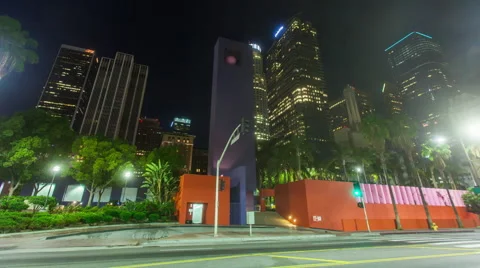 4K Hyperlapse view of Pershing Square, Downtown, Los Angeles at night Stock Footage 65249241