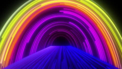4K hyperloop neon tunnel glowing stripes with flashing light effects. Perfect Stock Footage 317701059