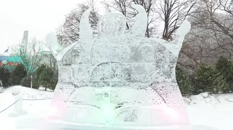 4k ice sculpture while beautiful snows falls Stock Footage 61202405