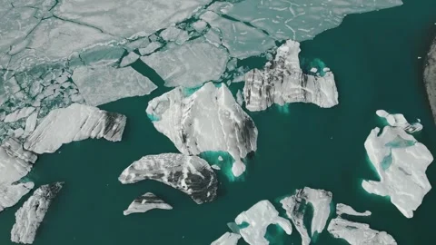 (4K) Iceland Aerial Top Down Drone View of Jökulsárlón Glacier Lagoon Stock Footage 307038516