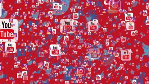4K- Icons of Facebook, Twitter, Instagram and Youtube Social Network Stock Footage 80729366