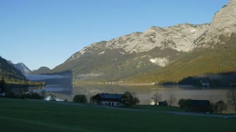 4k idyllic Austrian alpine lakeside village Stock Footage 42991833