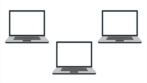4k illustration with three laptops connected to a standard network protocol. Stock Footage 135789556