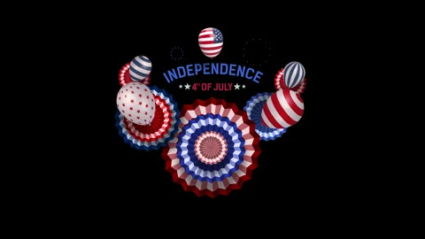 4K Independence Day Loop Animation Background with American Flag Balloons Stockbeeldmateriaal 338237039