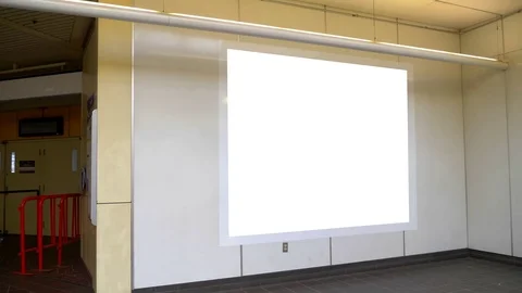 4K Indoor Large Panel Blank White Sign, Empty Space Advertising Background Area Stock-Footage 83540199