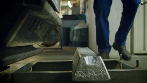 4K Industrial Aluminum Casting, Worker Operating Machinery, Molten Metal Pouring Stock Footage 294680989