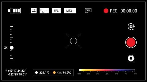 4k infrared camera viewfinder background with UI. Widescreen illustration Stock Illustration