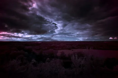 4K. InfraRed landscape: Movement of clouds over the river Seversky Donets. FULL  Stock Footage 31645377