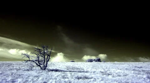 4K. InfraRed landscape: Movement of the clouds on the mountain. Stock Footage 32152697
