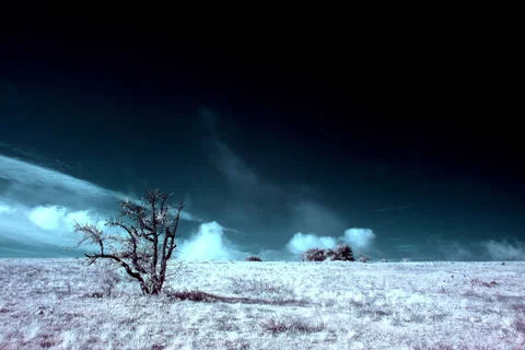 4K. InfraRed landscape: Movement of the clouds on the mountain Stock Footage 32294632