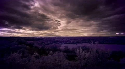4K. InfraRed landscape: Movement of clouds over the river Seversky Donets. Stock Footage 40448186