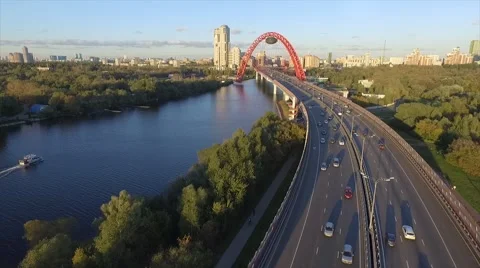 4k inside bridge sunset flying moscow Stock Footage 55529091