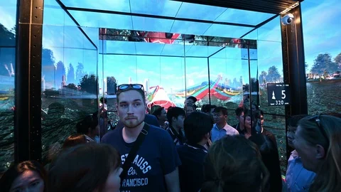 4K Inside elevator with tourist ascend to the 74th floor Stock Footage 98773173