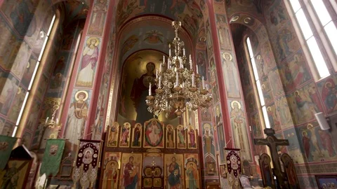 4K, Inside Saint Nicholas Orthodox Church, Ultra Wide Pan, Saints Video stock 76197842
