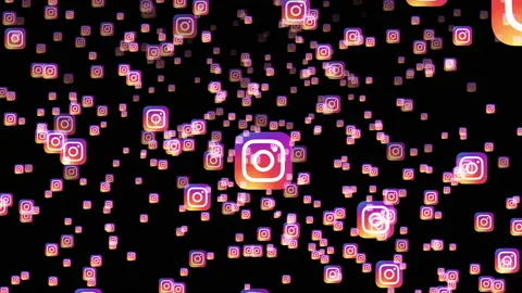 4K Instagram Meta Icons falling dropping down , black background Stock Footage 207527188