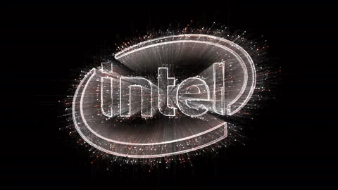 4k Intel word CPU Processors chip Graphics GPU company brand logo,Matrix binary Stock Footage 112528617