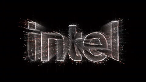 4k Intel word CPU Processors chip Graphics GPU company brand logo,Matrix binary Stock Footage 112529458