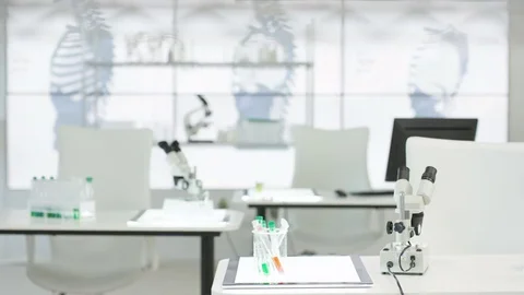 4K Interior of empty medical research lab. No people. Stock Footage 72623519
