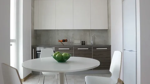 4K. Interior of modern kitchen in scandinavian style. Motion view. 動画素材 73580614