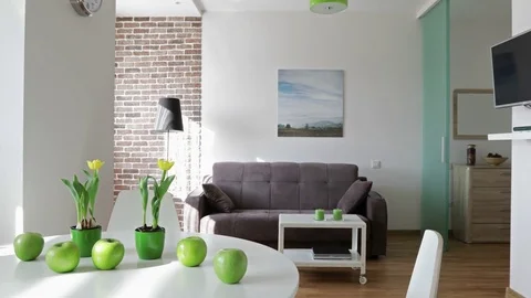 4K. Interior of a new modern apartment in scandinavian style. Motion view. 動画素材 80990590