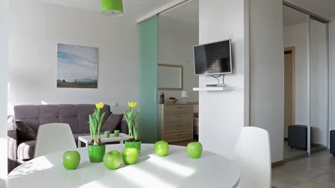 4K. Interior of a new modern apartment in scandinavian style. Motion view. Stock Footage 80996984
