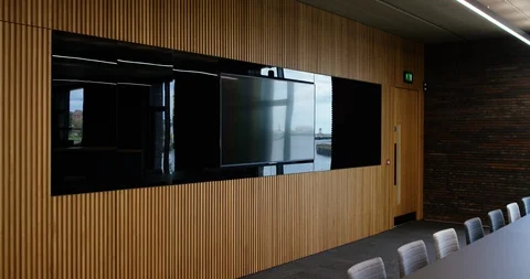 4K Interior panning shot of empty boardroom in modern office building. No people Stock Footage 118861989