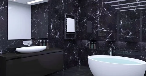 4k. Interior View Of Beautiful Luxury Bathroom Stock Footage 73619949