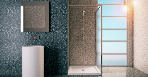 4k. Interior View Of Beautiful Luxury Bathroom Stock Footage 73632622