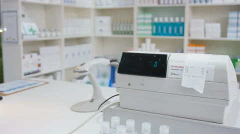 4K Interior view of a modern chemist shop. No people. Stock Footage
