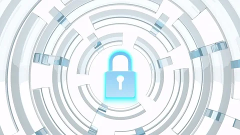 4k internet connection tunnel with Digital Padlock Cyber Security at the center Stock Footage 69786331