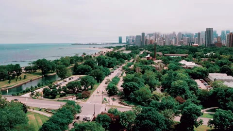 4k intersection timelaps with chicago buildings in background in a summer Stock Footage 197451848