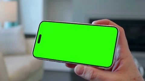 4K iPhone Pro Horizontal Screen, Green Screen Mockup Close Up Stock Footage 208282821