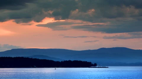 4K Island Tranquil View, Sunset Islands Boat on Horizon Stock Footage 65619179