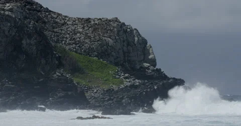 4K: Islands Cliff Bluff With Surf Crashing Stock Footage 63152729