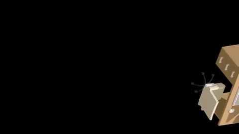 4K isometric animation video of table, computer, chair on black background Stock Footage 113400985