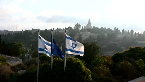 4K Israeli flags in the wind Stock Footage 138444437