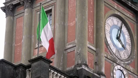 4K. Italian flag waving in the wind, located in Piazza Dante, Naples-Adrian Stock Footage 90804877